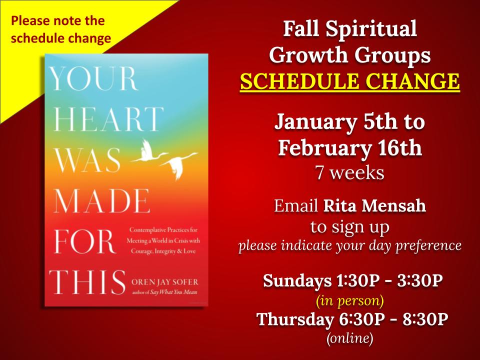 Spiritual Growth Groups New Schedule